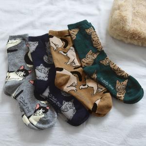 松尾ミユキ 猫モチーフ ウールブレンドソックス