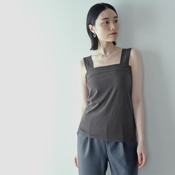 【滑らかコットン素材】チラ見えを防ぐ スクエア タンクトップ／カウリーナ kauliina