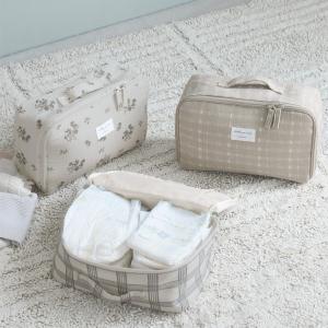 kukka ja puu 大容量で出し入れしやすい 柄ポーチ チェック 花柄 おむつポーチ／クッカヤプー