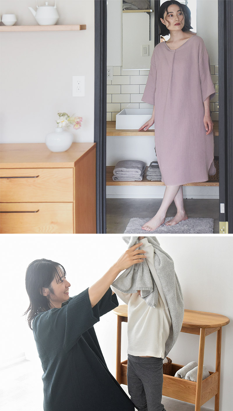 bon moment 3重ガーゼ 湯上りガーゼワンピース 長袖