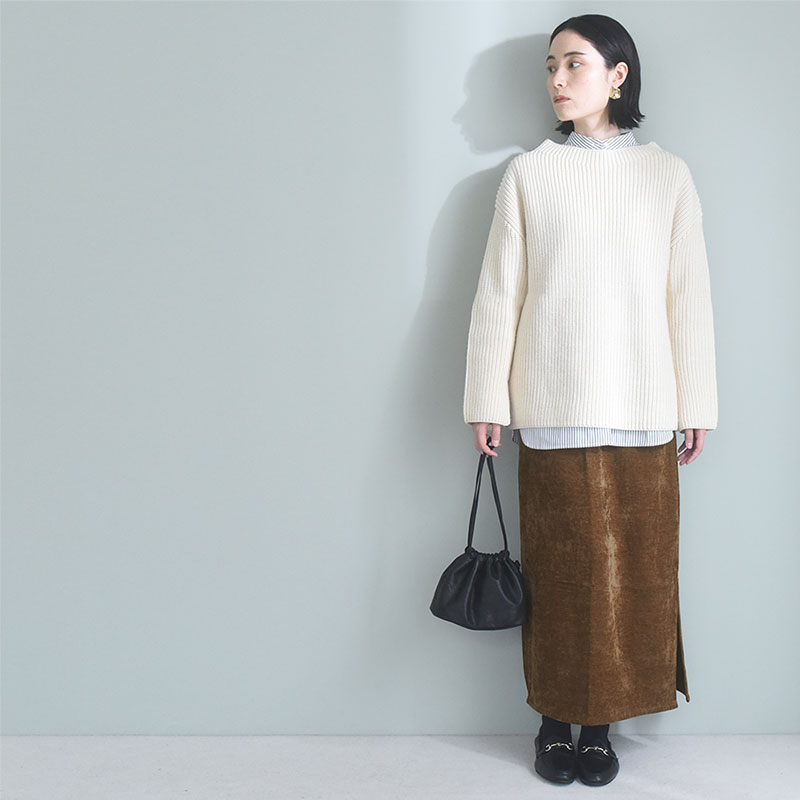 ふんわり柔らかい シェニール織 サイドスリット スカート/kauliina カウリーナ