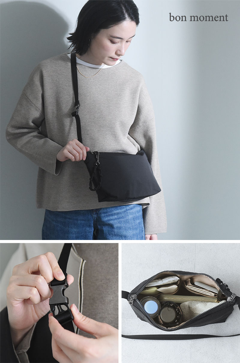 166806 bon moment すっきり見えて整頓上手 着脱らくらく 軽量 ハンドル付きミニショルダー/ボンモマン