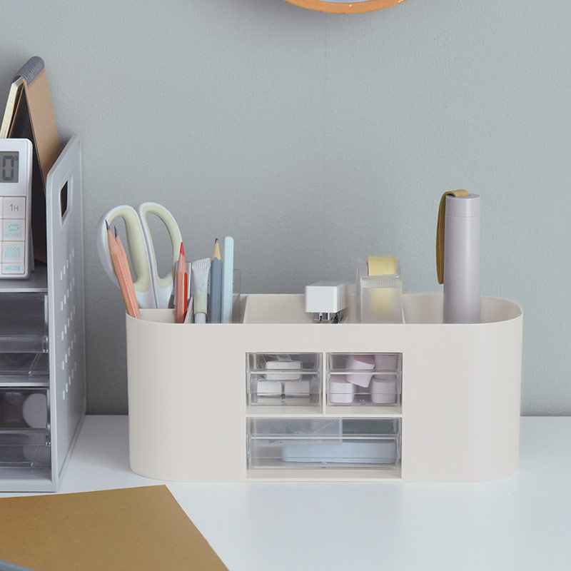 散らかる文具をひとまとめに ペンスタンド 引き出し付 卓上 デスク収納