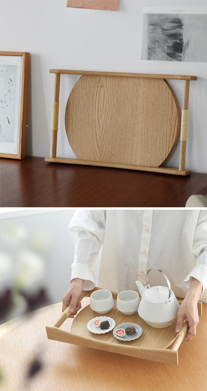 天然木と籐で作った サービングトレイ お盆/木工 束の間【送料無料】