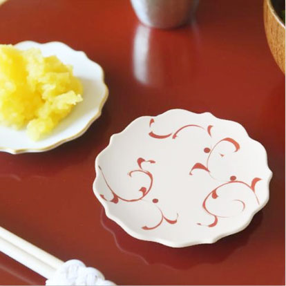 絵付け小皿 桔梗プレート 豆皿 美濃焼 お正月